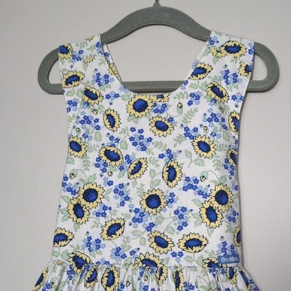 Vtg 90s OshKosh Girls 4T Blue Yellow Sunflower Cotton‎ Dress Jumper HTF! RARE!